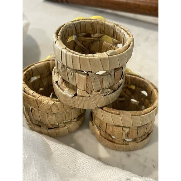 Floral Hand Hibiscus Beach Ceramic Rattan Napkin Rings 6 Party Table Setting - Picture 3 of 5